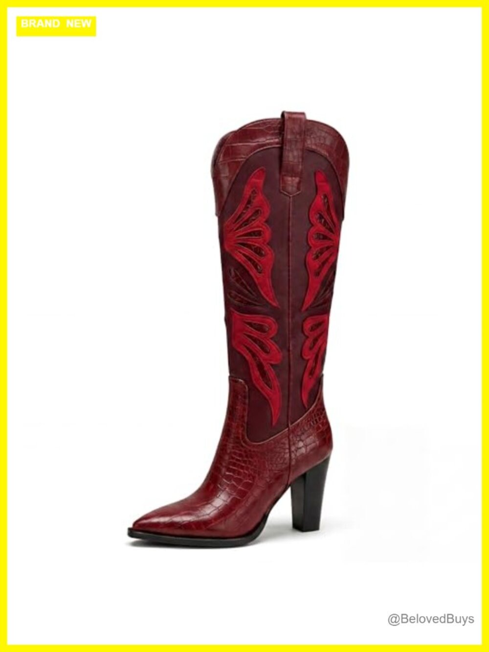 Knee High Cowboy Boots Faux Leather High Heel Western Boots